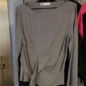 Zara Black and White Checkered Women's Blouse